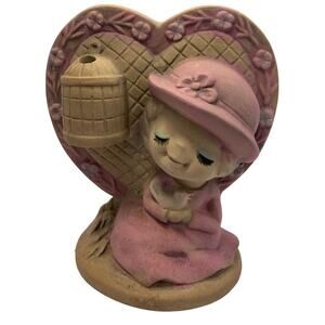 Vintage 60s UCTIC Japan Stonewear Girl Figurine Flower Vase Placard Pink